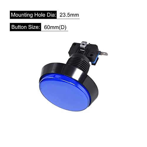 כפתורי לחץ על משחק לחצן משחק עגול מתגי לחיצה עגולה אור LED כחול עם מתגי מיקרו [למשחק ארקייד] -60 ממ/12V/5